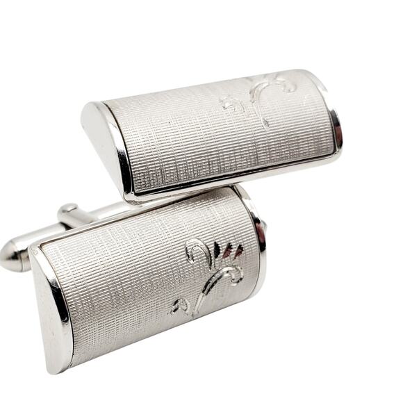 Swank Cufflinks & Tie Tacks Brushed Silver Tone Etched Vintage Mens Jewelry 80s - Picture 4 of 16